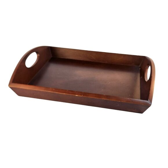 Wooden Serving Tray With Handles For Kitchen Or Home Décor Rectangular Dark Brow - Picture 8 of 8